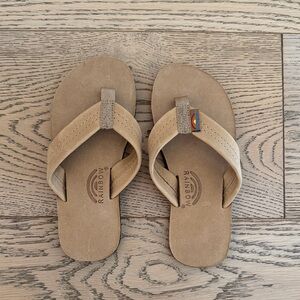Kids Rainbow Tan Suede Flip Flops size 11/12